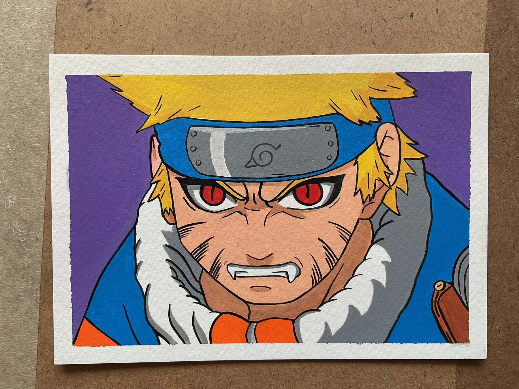 Hand-painted acrylic mini canvas of Naruto Uzumaki in Nine-Tails Chakra Mode, with bright yellow hair and an intense battle expression.