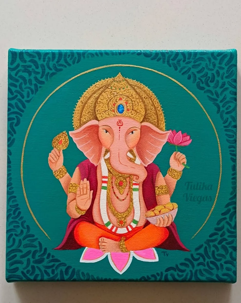 Teal Ganesh canvas painting